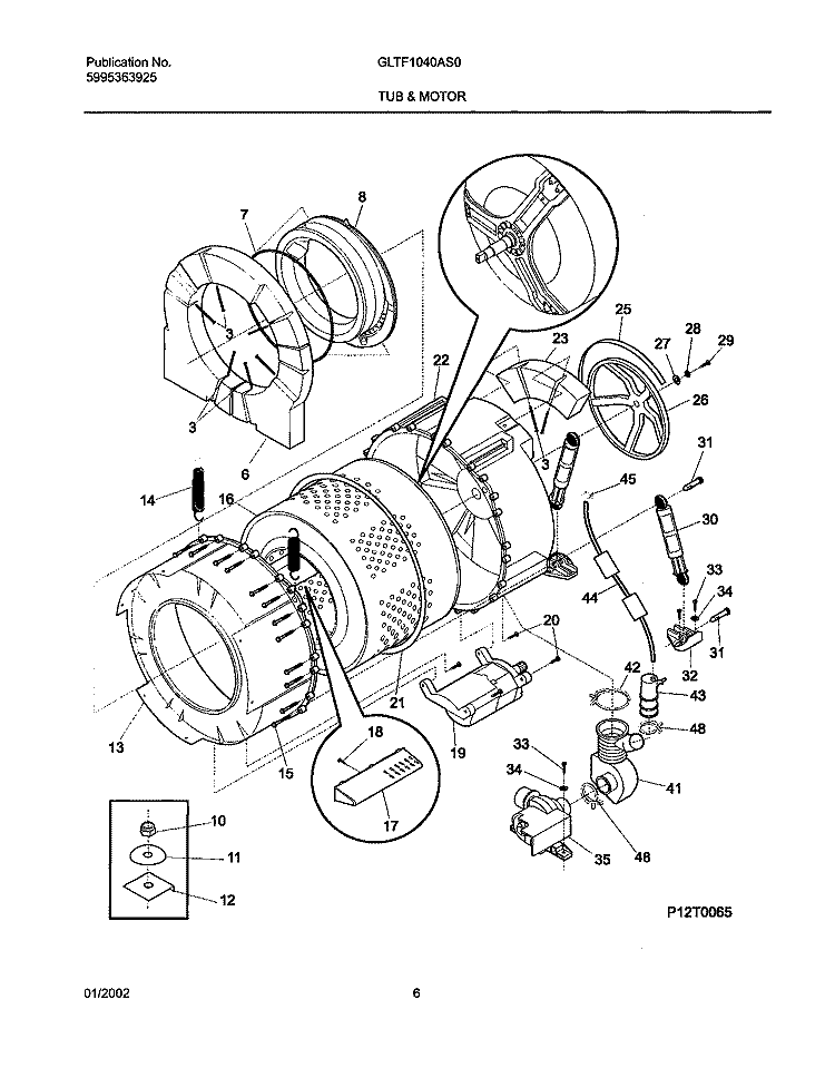 WSHR TUB, MOTOR Diagram and Parts List for GLTF1040AS0  Frigidaire Washer
