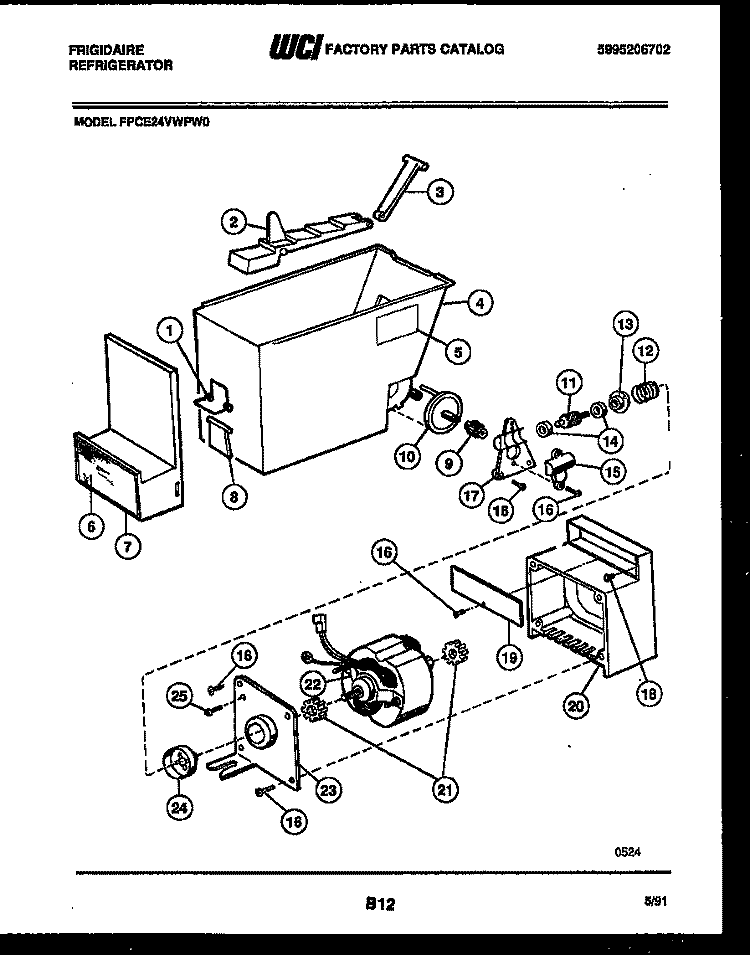ICE DISPENSER Diagram and Parts List for FPCE24VWPW0  Frigidaire Refrigerator