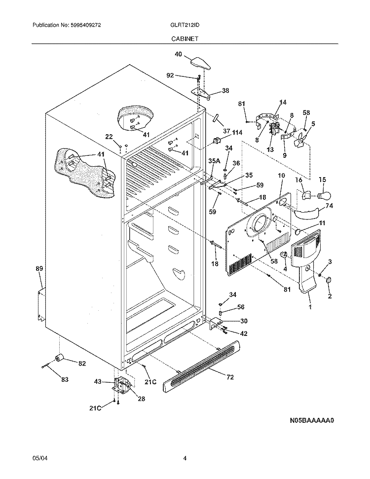 CABINET Diagram and Parts List for GLRT212IDB1  Frigidaire Refrigerator