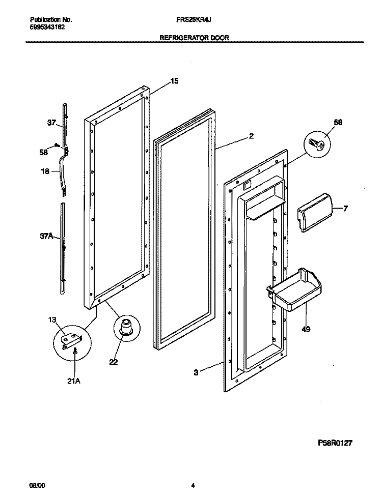 REFRIGERATOR DOOR Diagram and Parts List for FRS26KR4JQ1  Frigidaire Refrigerator
