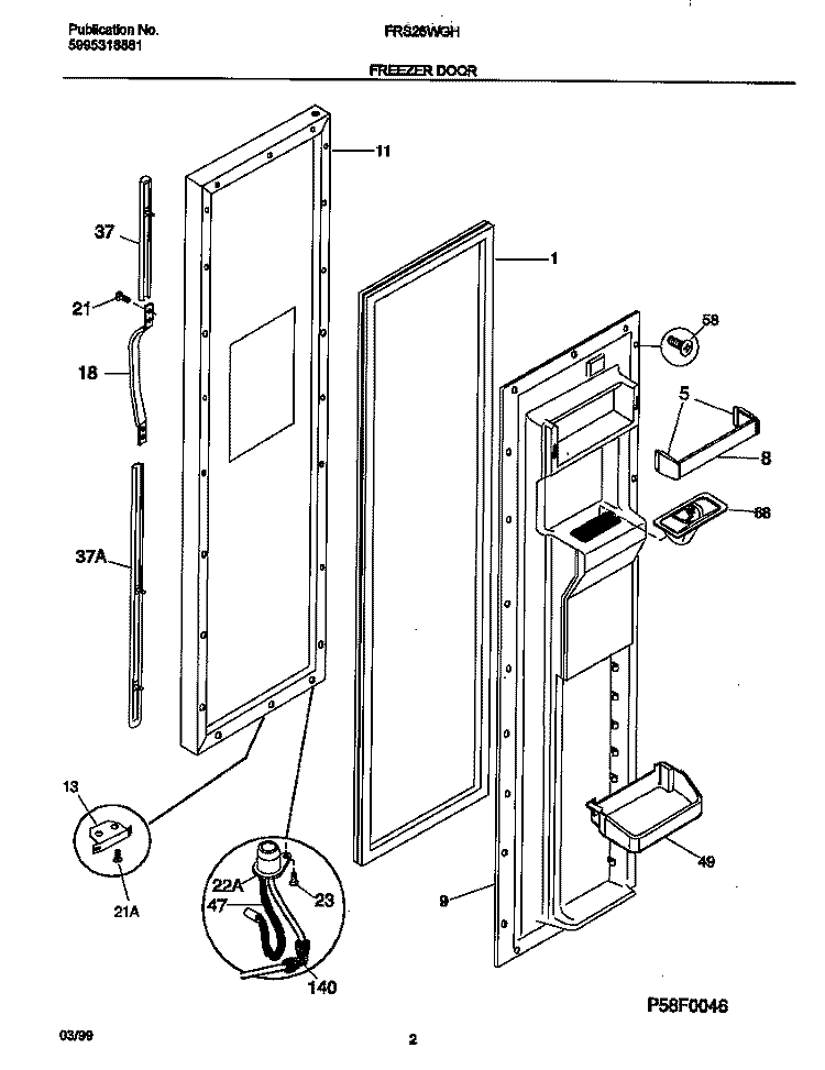 FREEZER DOOR Diagram and Parts List for FRS28ZRGD2  Frigidaire Refrigerator