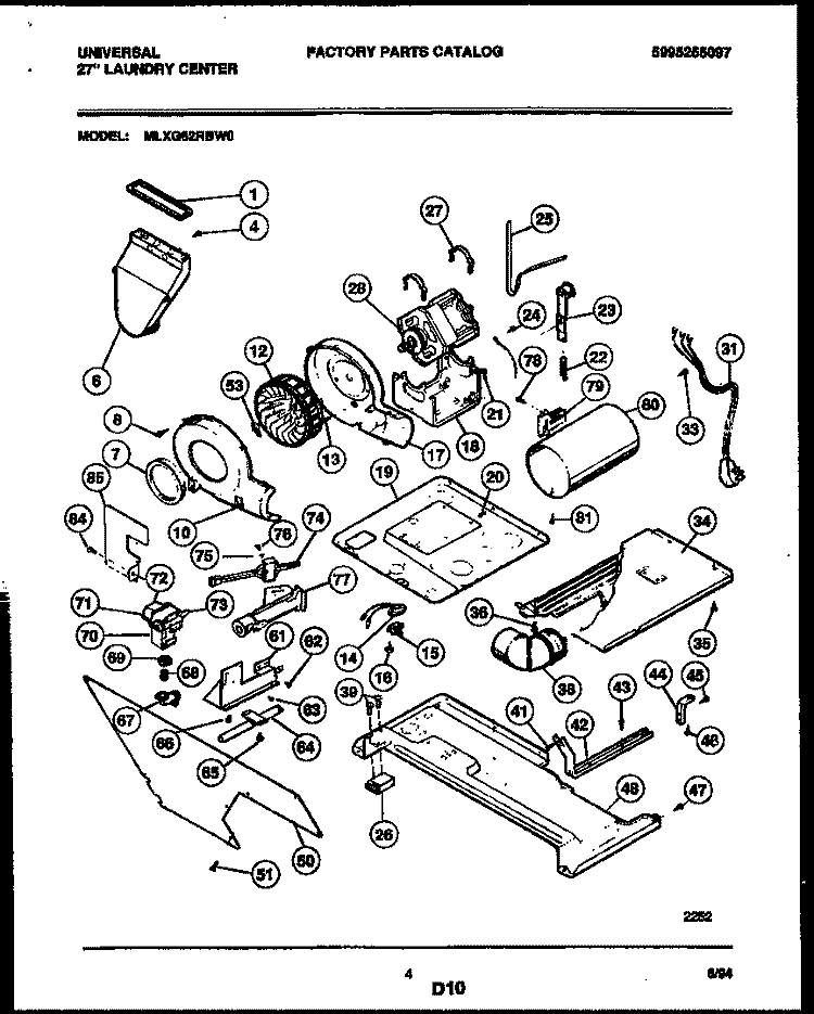 MOTOR, BLOWER AND CABINET PARTS Diagram and Parts List for MLXG62RBD0  Frigidaire Washer Dryer Combo