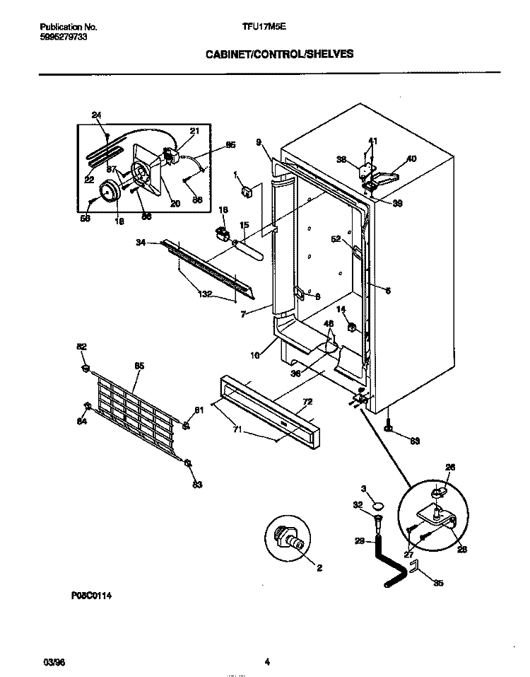 CABINET / CONTROL / SHELVES Diagram and Parts List for TFU17M5EW0  Tappan Freezer