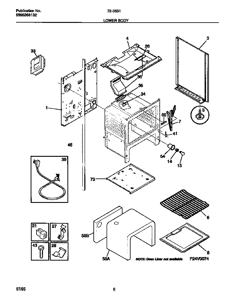 LOWER BODY Diagram and Parts List for 72-3651-23-07  Tappan Range