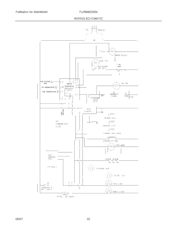 WIRING SCHEMATIC Diagram and Parts List for PLHS69EGSS8  Frigidaire Refrigerator