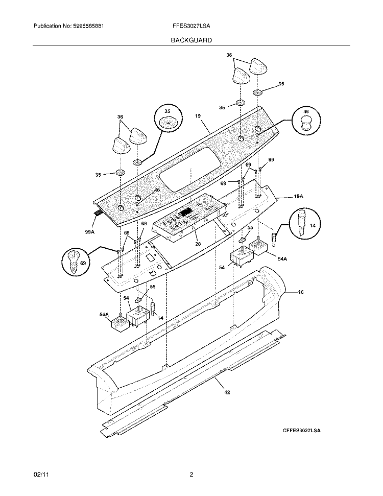 BACKAGUARD Diagram and Parts List for FFES3027LSA  Frigidaire Range