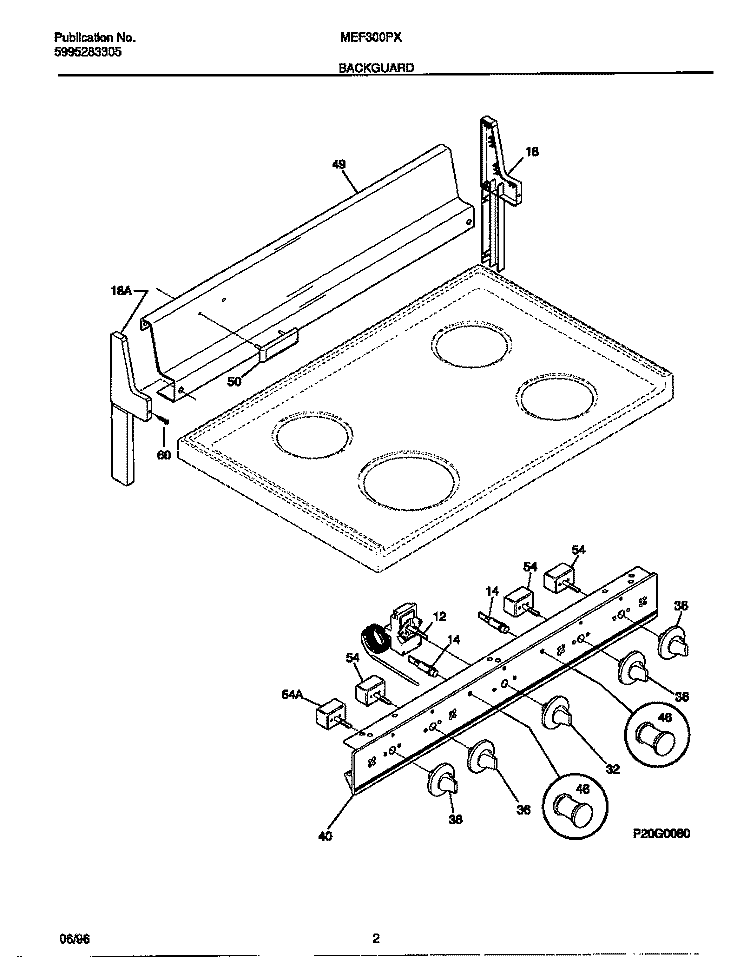 BACKGUARD Diagram and Parts List for MEF300PXWB  Frigidaire Range