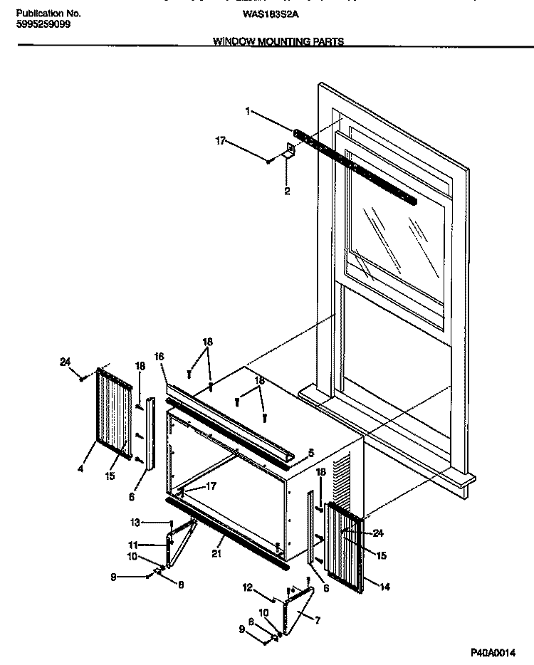 WINDOW MOUNTING Diagram and Parts List for WAS183S2A3  Frigidaire Air Conditioner