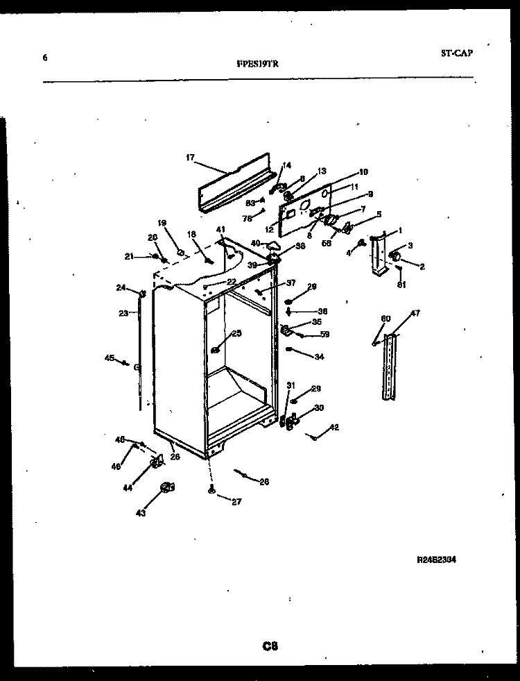 CABINET PARTS Diagram and Parts List for FPES19TRW1  Frigidaire Refrigerator