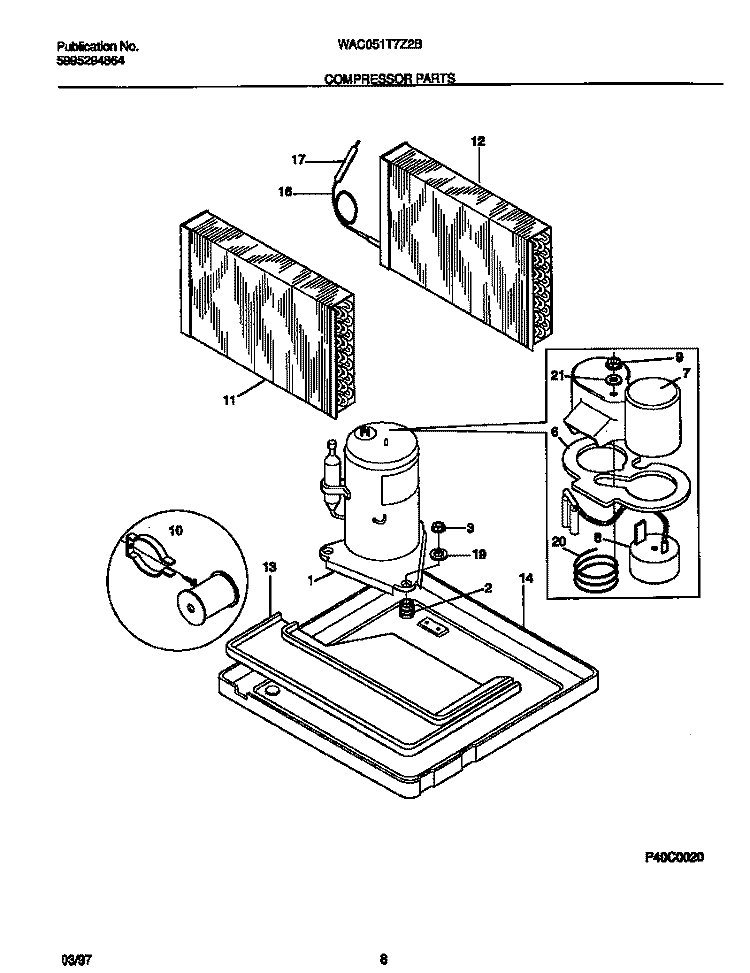 COMPRESSOR PARTS Diagram and Parts List for WAC051T7Z2B  Frigidaire Air Conditioner