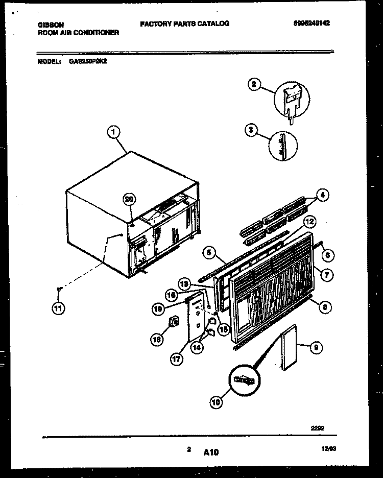 CABINET PARTS Diagram and Parts List for GAS258P2K2  Gibson Air Conditioner