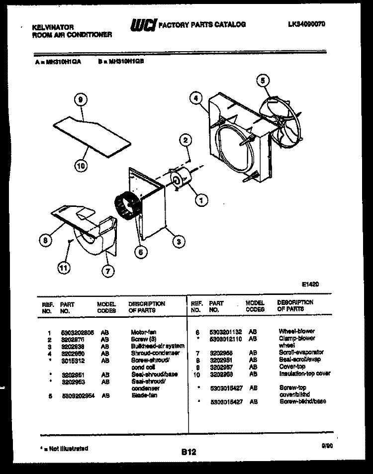 AIR HANDLING PARTS Diagram and Parts List for MH310H1QB  Kelvinator Air Conditioner