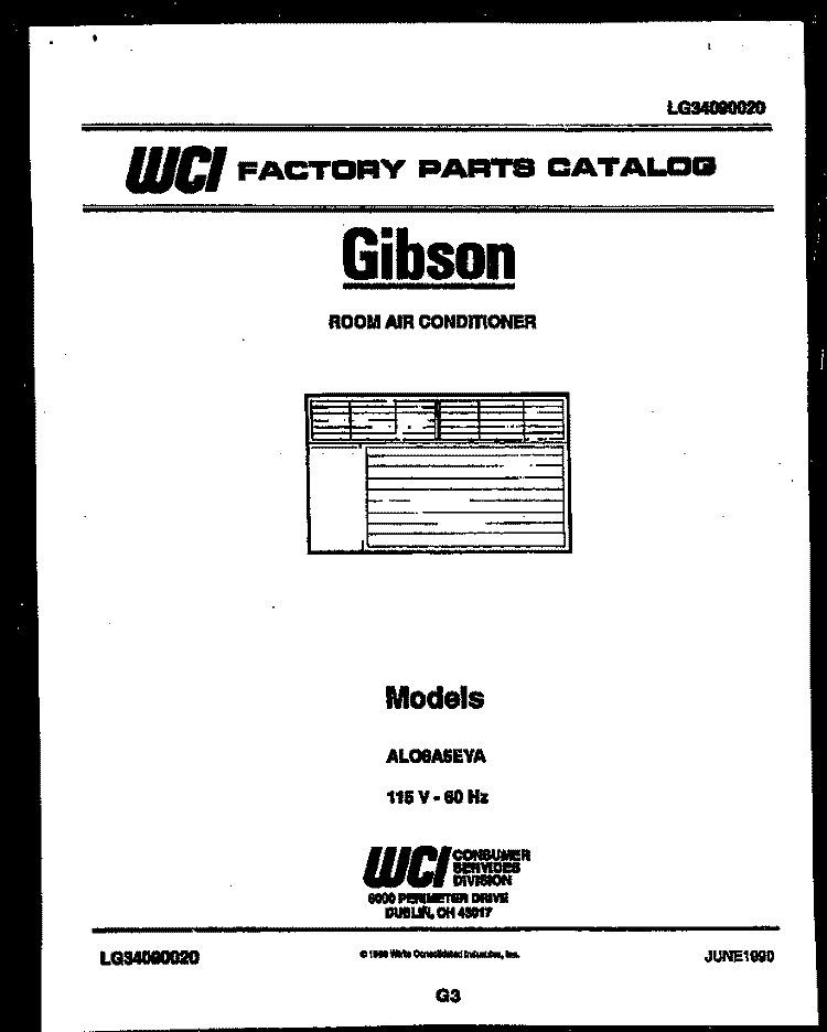COVER Diagram and Parts List for AL06A5EYA  Gibson Air Conditioner