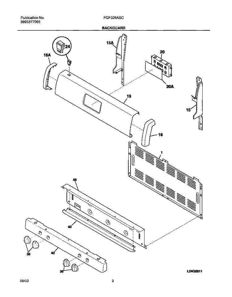 BACKGUARD Diagram and Parts List for FGF326ASC  Frigidaire Range