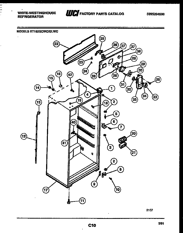 CABINET PARTS Diagram and Parts List for RT192GCHC  Frigidaire Refrigerator
