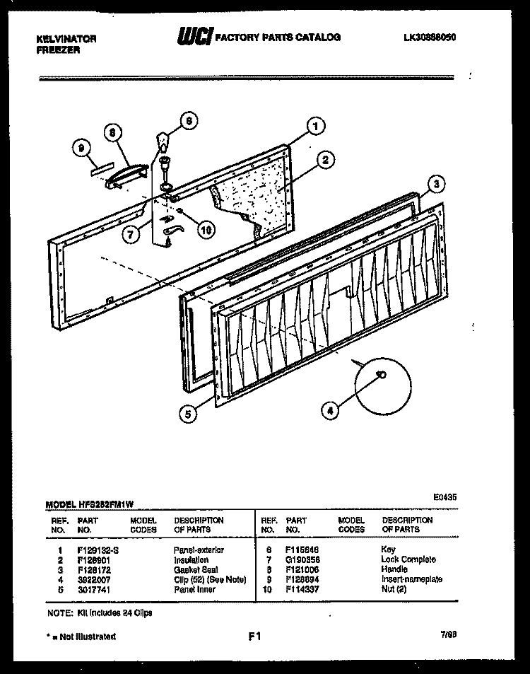 DOOR PARTS Diagram and Parts List for HFS262FM1W  Kelvinator Freezer