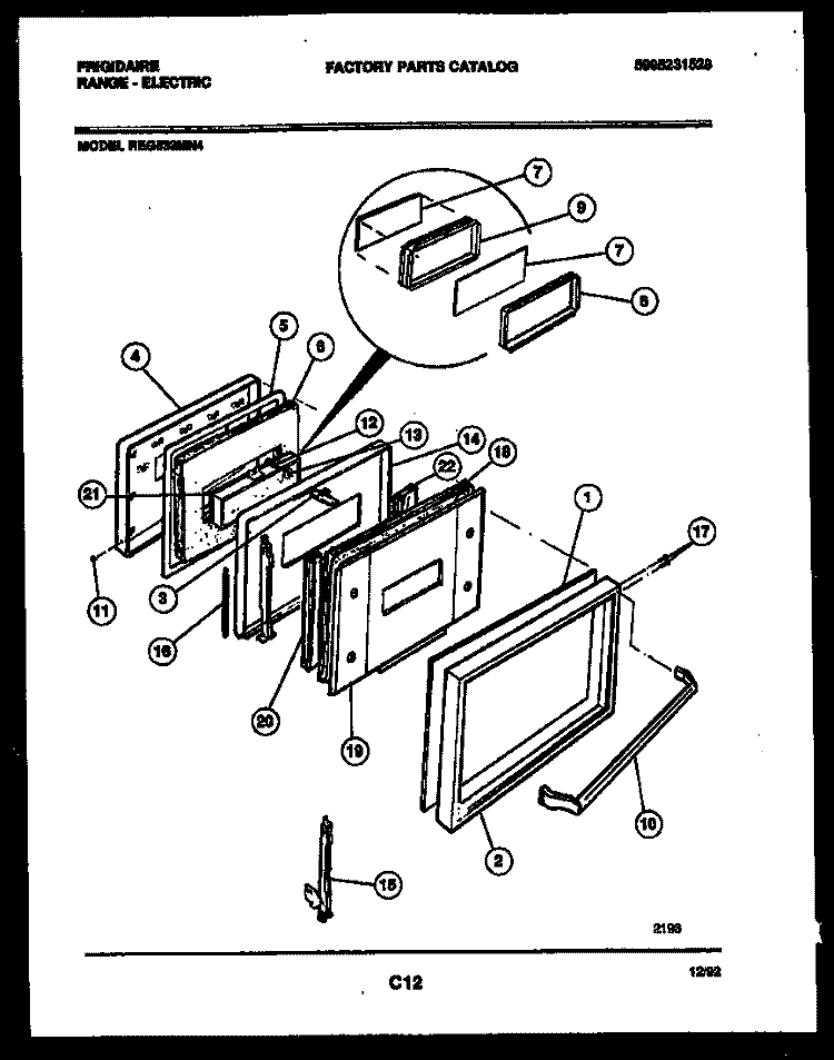 DOOR PARTS Diagram and Parts List for REG533MNW4  Frigidaire Range