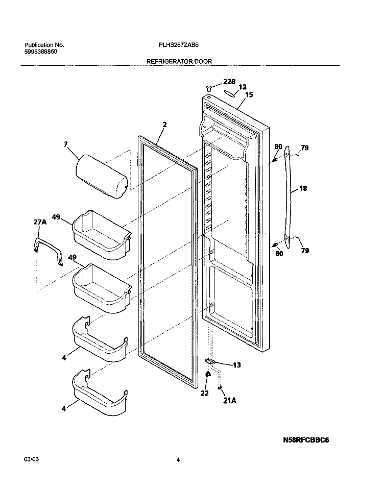 REFRIGERATOR DOOR Diagram and Parts List for PLHS267ZAB6  Frigidaire Refrigerator