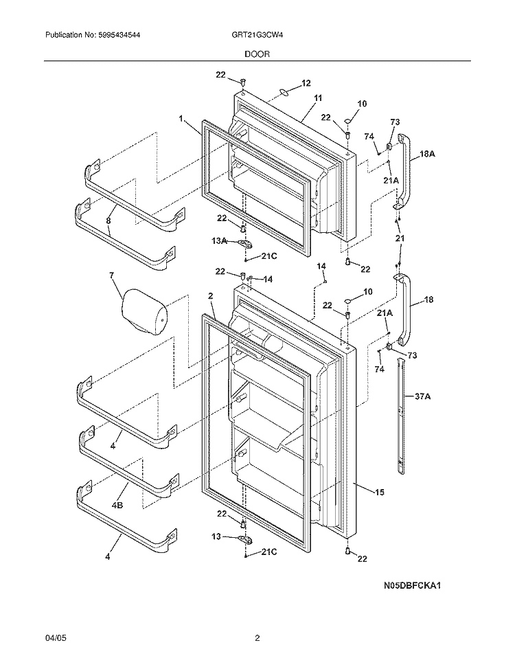 DOOR Diagram and Parts List for GRT21G3CW4  Gibson Refrigerator