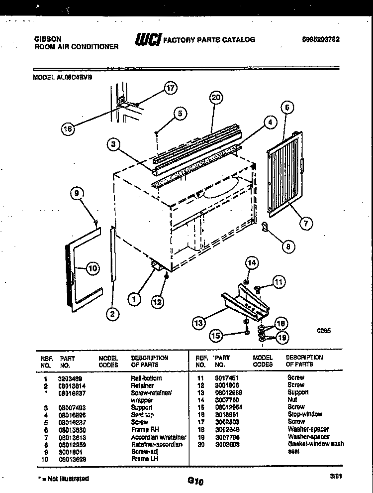 CABINET AND INSTALLATION PARTS Diagram and Parts List for AL08C4EVB  Gibson Air Conditioner
