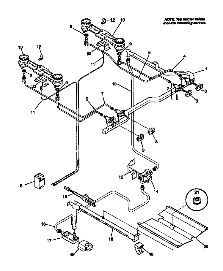 BURNER Diagram and Parts List for 30-2232-00-04  Tappan Range