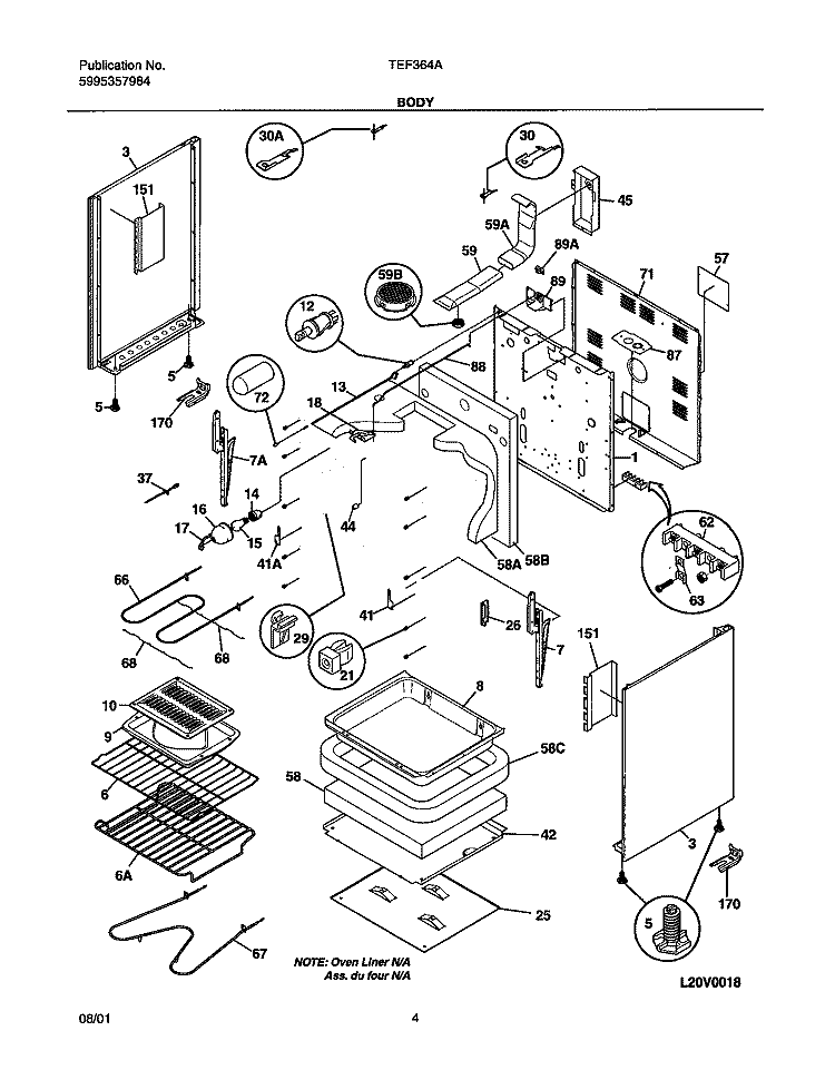 BODY Diagram and Parts List for TEF364AQB  Tappan Range