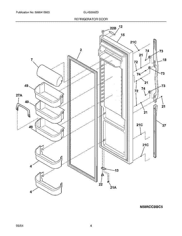 REFRIGERATOR DOOR Diagram and Parts List for GLHS269ZDW1  Frigidaire Refrigerator