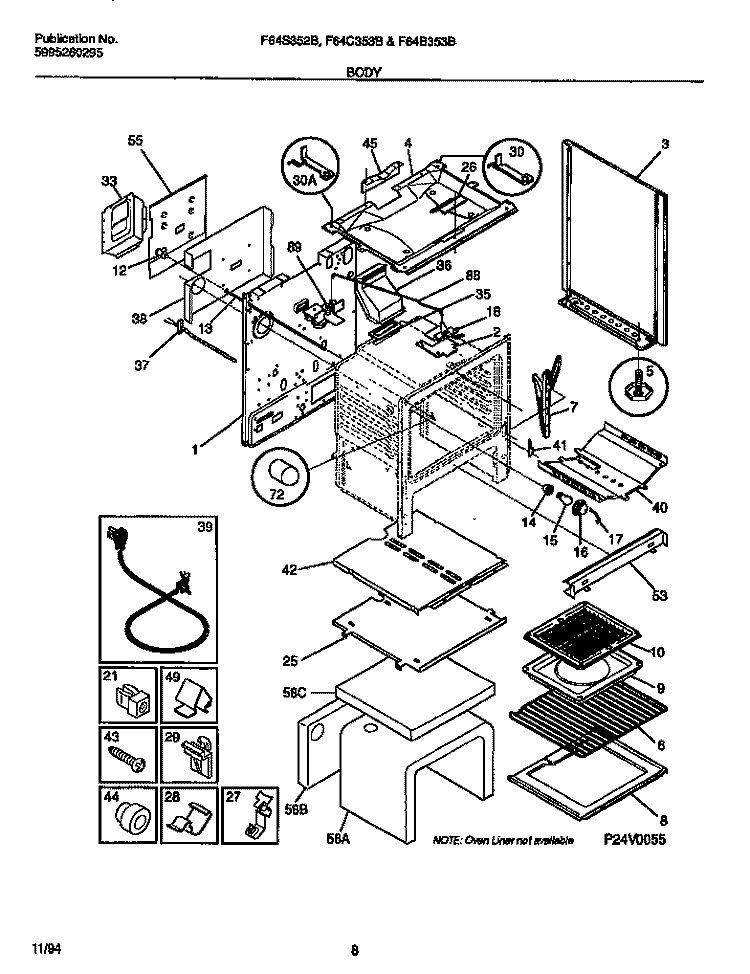 BODY Diagram and Parts List for F64S352BDA  Frigidaire Range