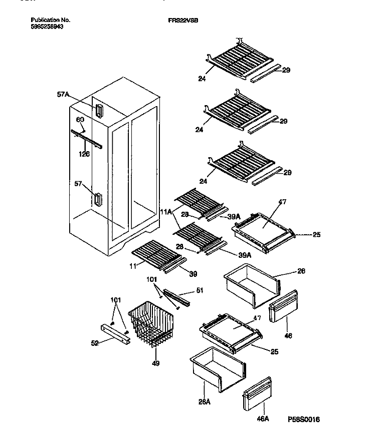 SHELVES, WATER TANK, 3 - DOOR MULLION Diagram and Parts List for FRS22VSBD0  Frigidaire Refrigerator