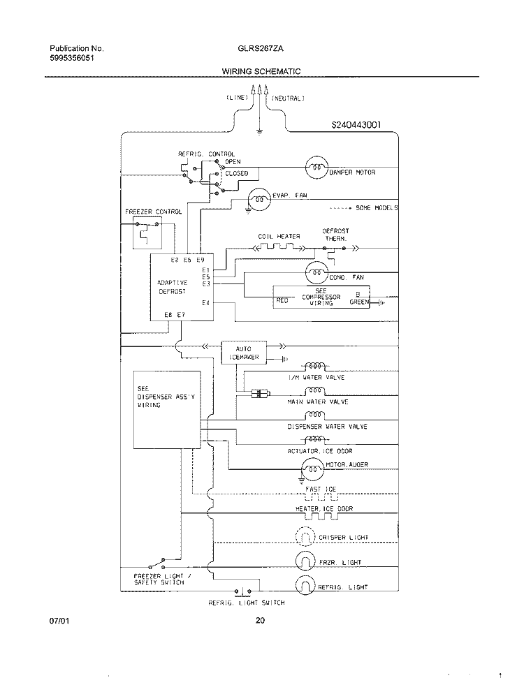WIRING SCHEMATIC Diagram and Parts List for GLRS267ZAB1  Frigidaire Refrigerator