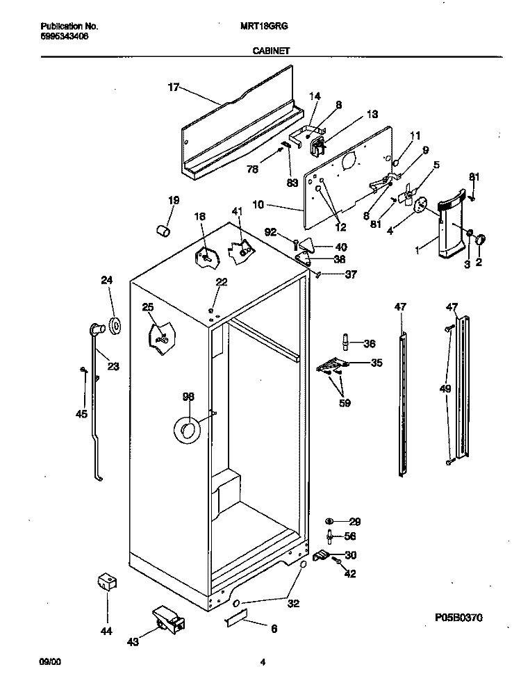 CABINET Diagram and Parts List for MRT18GRGW2  Frigidaire Refrigerator