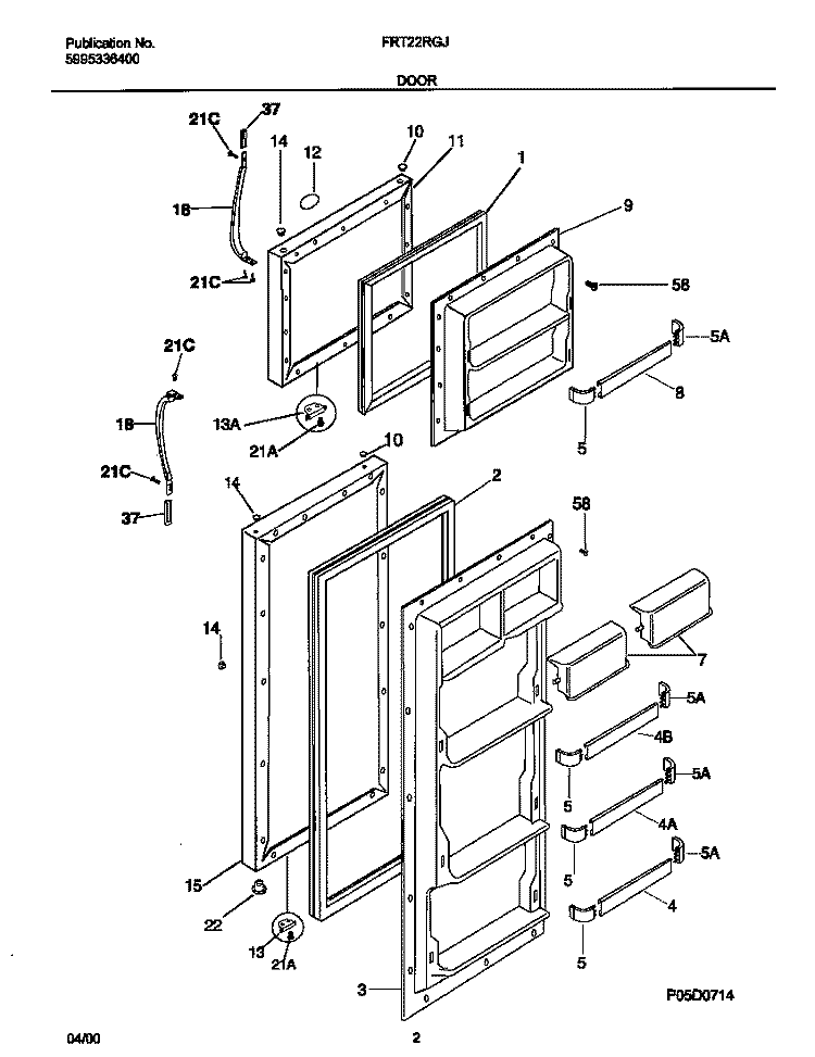 DOOR Diagram and Parts List for FRT22RGJB0  Frigidaire Refrigerator