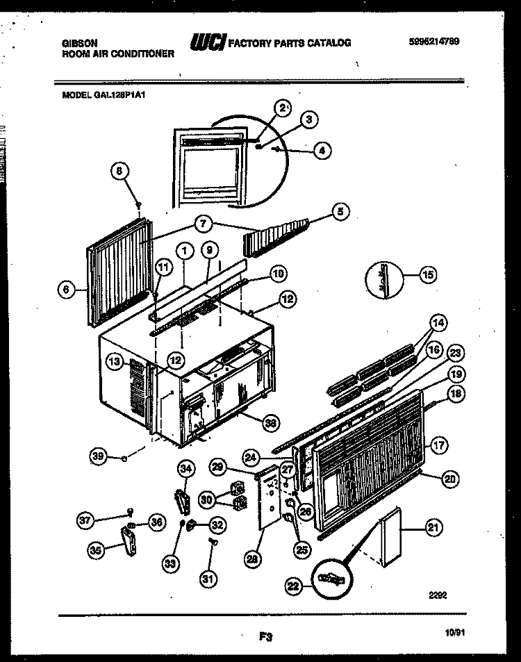 CABINET PARTS Diagram and Parts List for GAL128P1A1  Gibson Air Conditioner