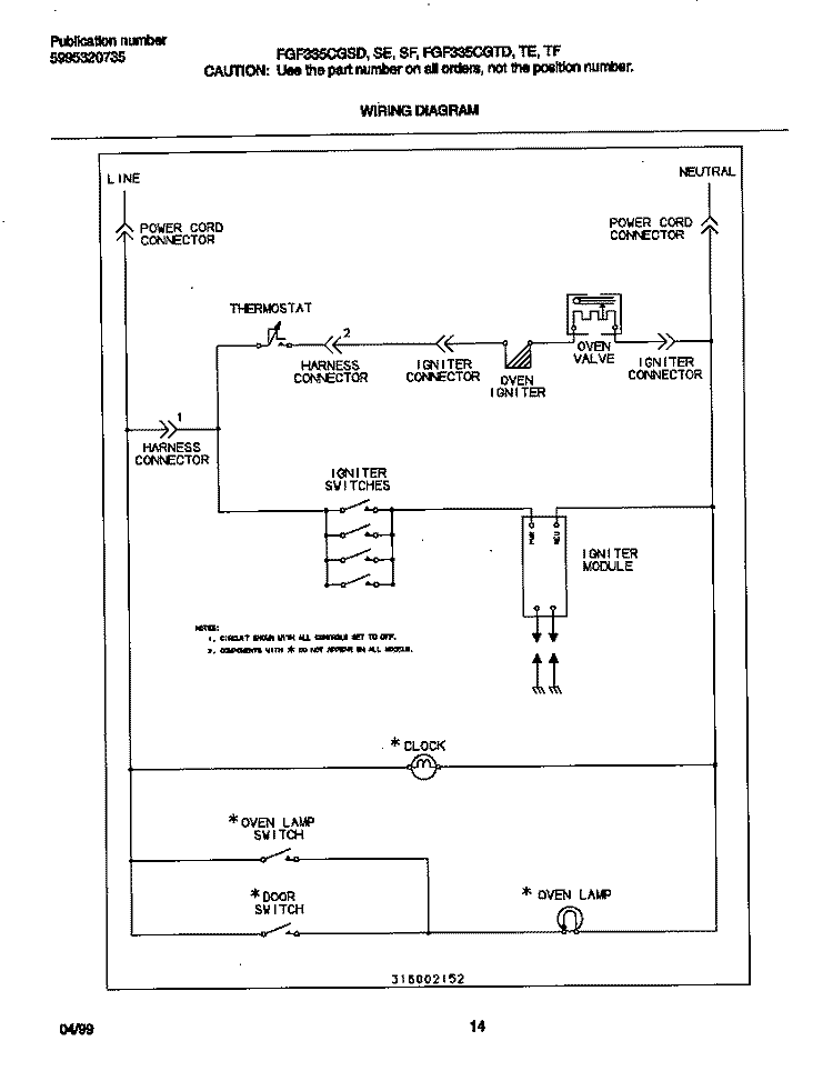 WIRING DIAGRAM Diagram and Parts List for FGF335CGTE  Frigidaire Range