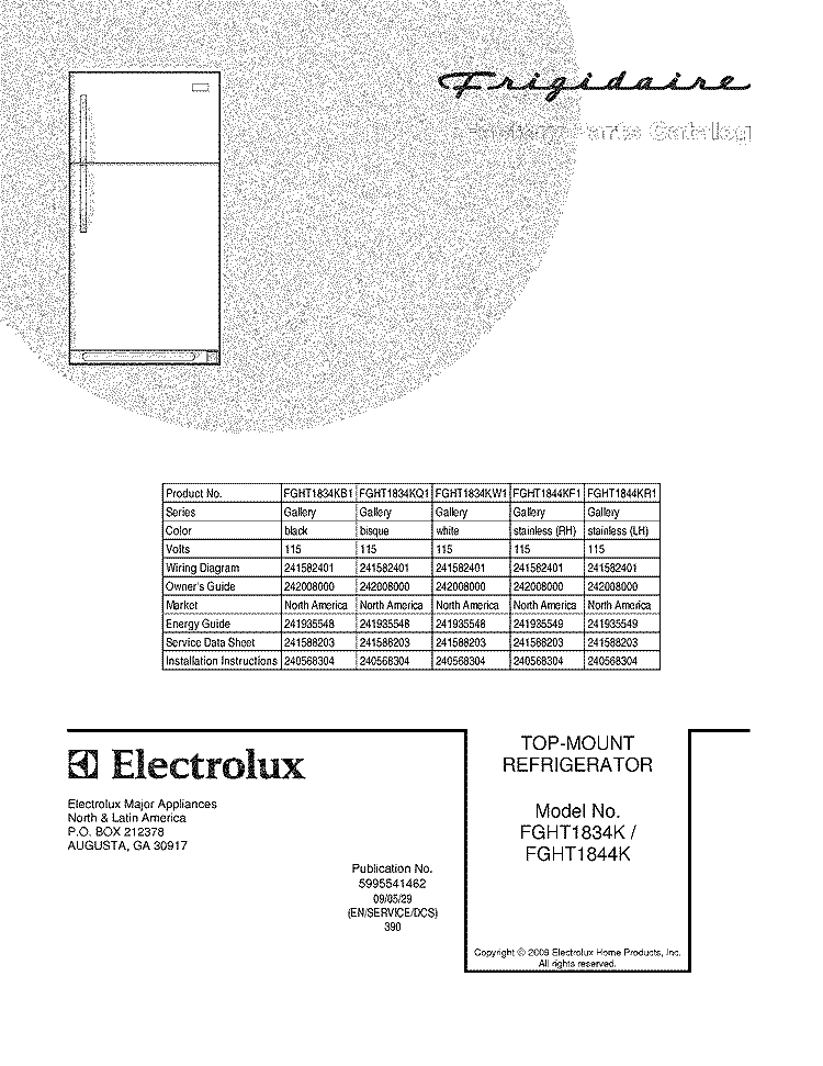 COVER Diagram and Parts List for FGHT1834KB1  Frigidaire Refrigerator