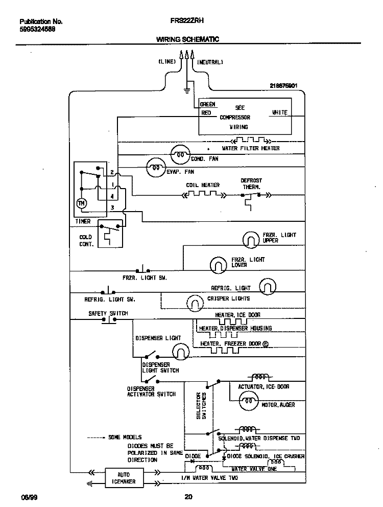 WIRING DIAGRAM Diagram and Parts List for FRS22ZRHD0  Frigidaire Refrigerator