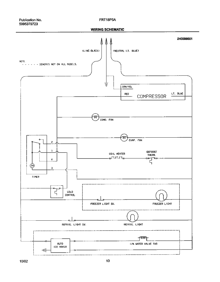 WIRING SCHEMATIC Diagram and Parts List for FRT18P5AB9  Frigidaire Refrigerator
