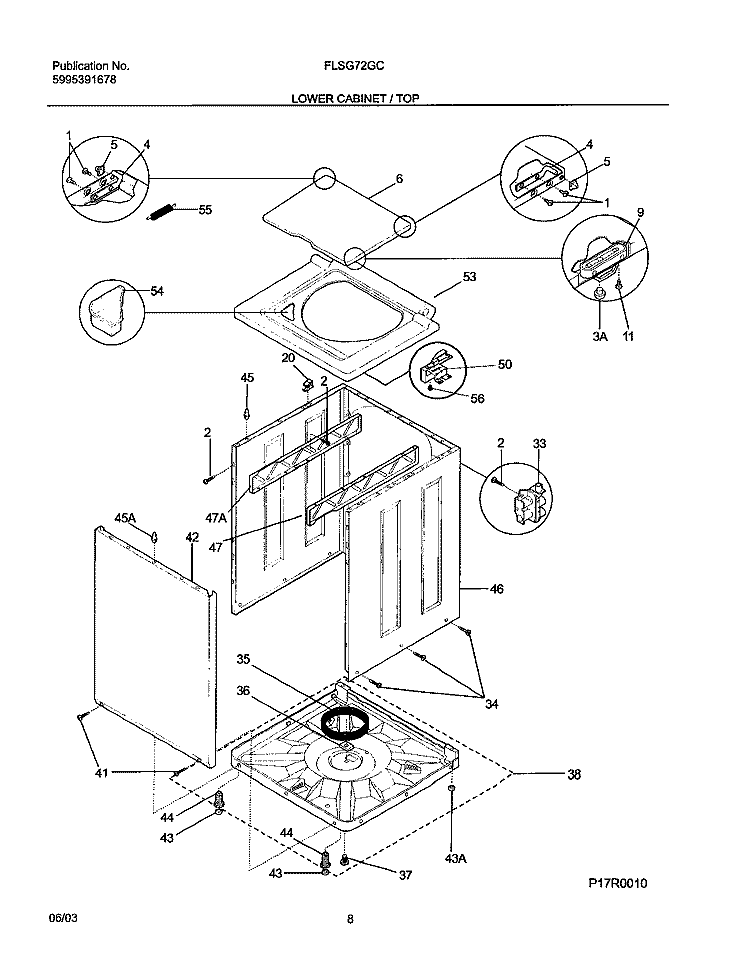 LOWER CABINET / TOP Diagram and Parts List for FLSG72GCSC  Frigidaire Washer Dryer Combo