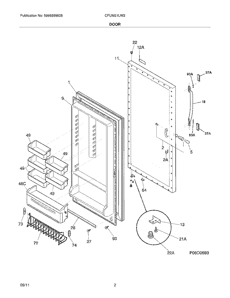 DOOR Diagram and Parts List for CFUM21LW2  Crosley Freezer