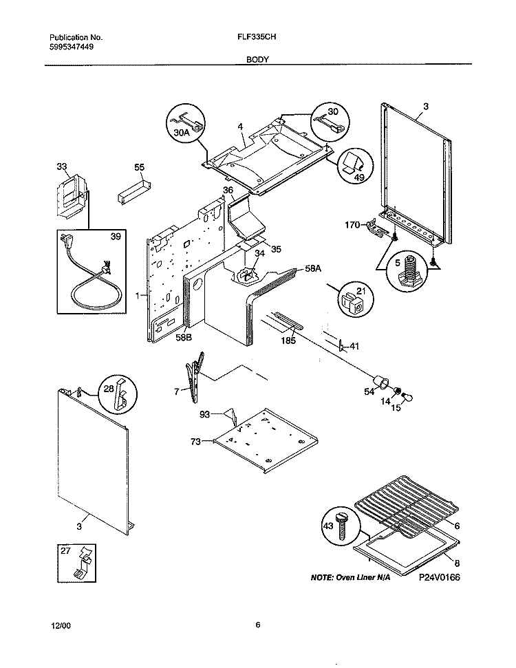 BODY Diagram and Parts List for FLF335CHTA  Frigidaire Range