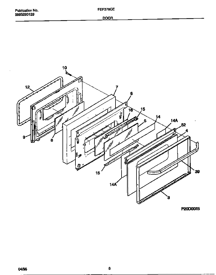 DOOR Diagram and Parts List for FEF378CESA  Frigidaire Range