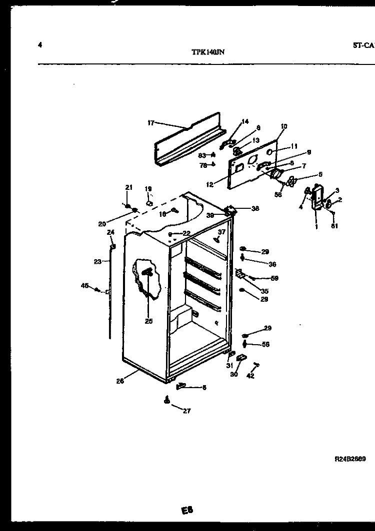 CABINET PARTS Diagram and Parts List for TPK140JN3D  Kelvinator Refrigerator
