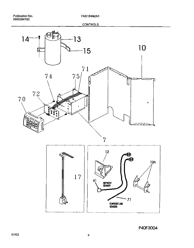 CONTROLS Diagram and Parts List for FAS184M2A1  Frigidaire Air Conditioner