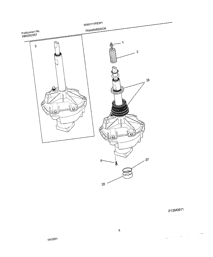 TRANSMISSION Diagram and Parts List for WWX111REW1  Westinghouse Washer