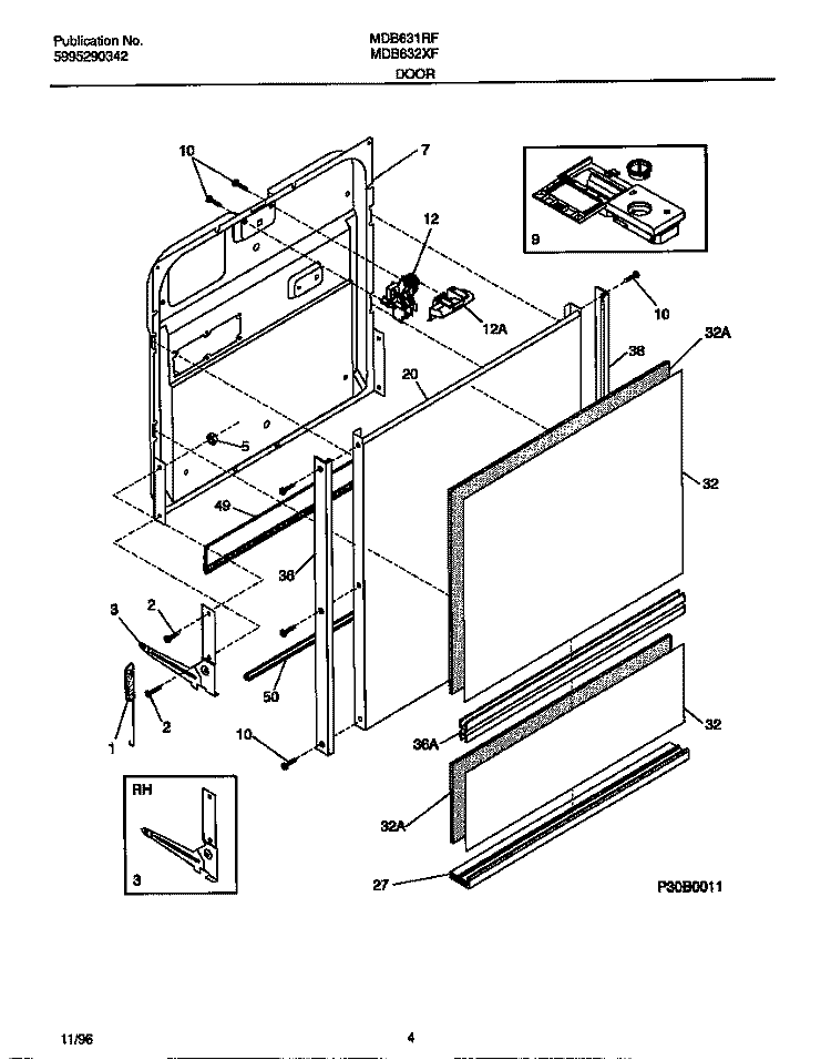 DOOR Diagram and Parts List for MDB631RFR1  Frigidaire Dishwasher