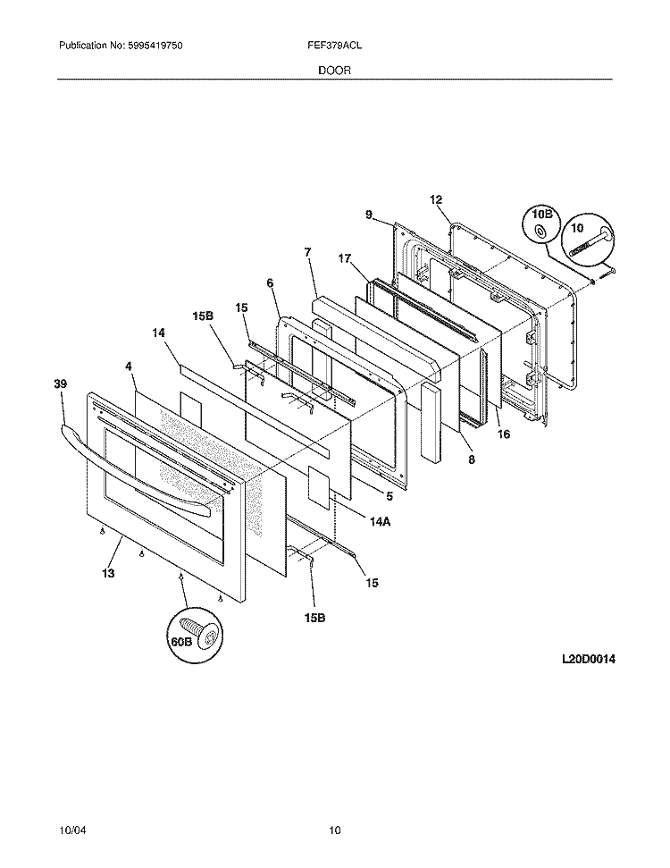 DOOR Diagram and Parts List for FEF379ACL  Frigidaire Range