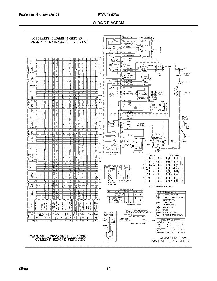 WIRING DIAGRAM Diagram and Parts List for FTW3014KW0  Frigidaire Washer