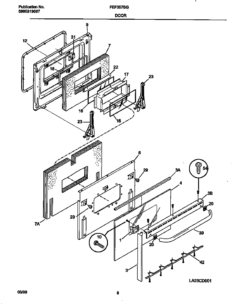 DOOR Diagram and Parts List for FEF357BGWA  Frigidaire Range