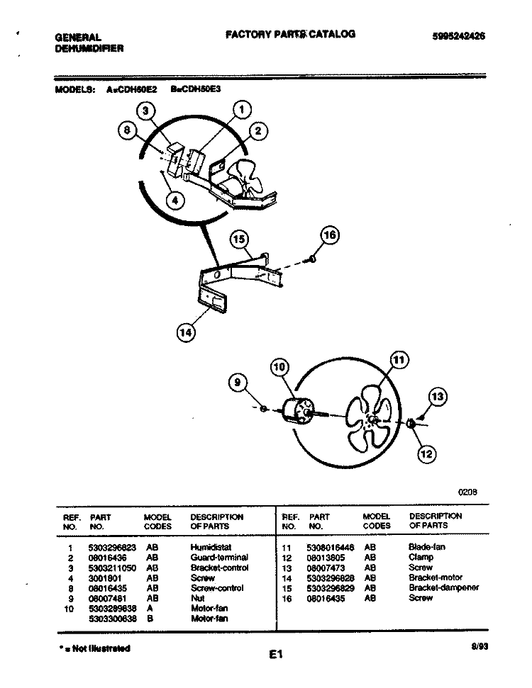FAN Diagram and Parts List for CDH50E2  Frigidaire Dehumidifier