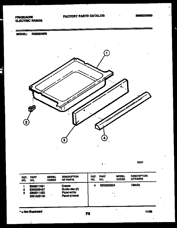 DRAWER PARTS Diagram and Parts List for RG32BNW2  Frigidaire Range